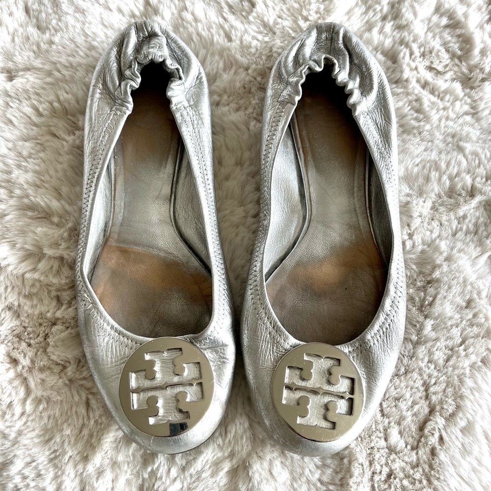 Tory Burch silver ballet flat